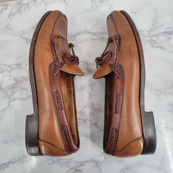 Allen Edmonds Woodstock Light Brown Loafers Boat Shoes Kiltie Fringe Fisherman