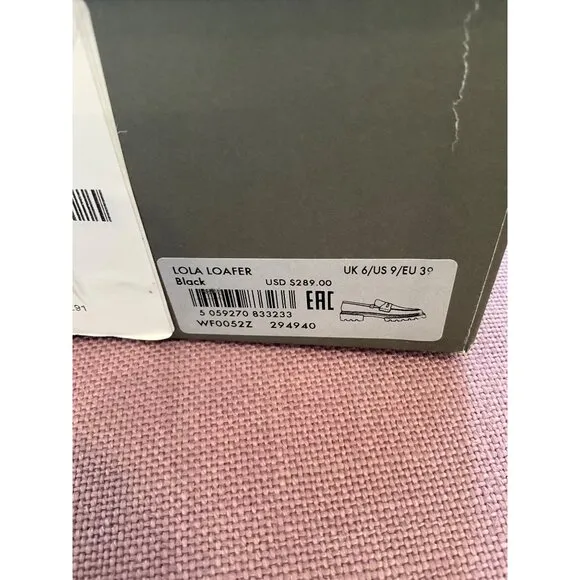 AllSaints Womens Lola Leather Loafers in Black 9 with Box Penny Oxford Shoes