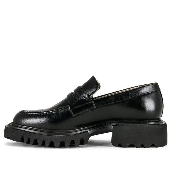 AllSaints Womens Lola Leather Loafers in Black 9 with Box Penny Oxford Shoes