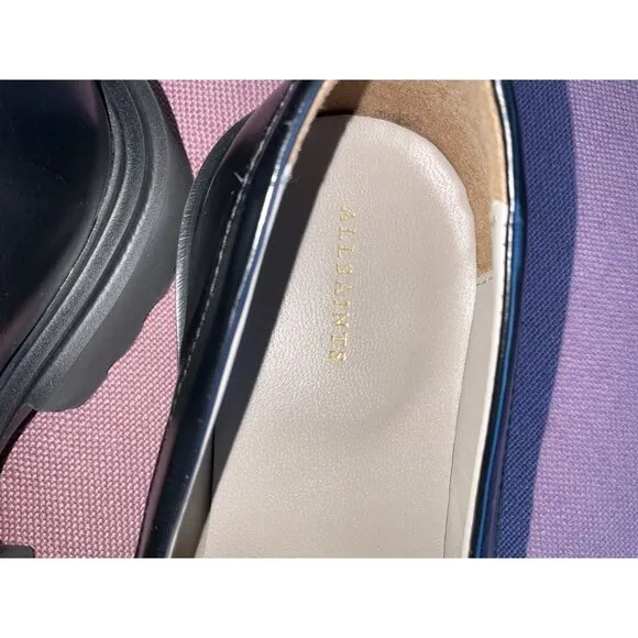 AllSaints Womens Lola Leather Loafers in Black 9 with Box Penny Oxford Shoes