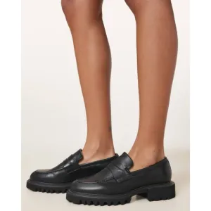 AllSaints Womens Lola Leather Loafers in Black 9 with Box Penny Oxford Shoes