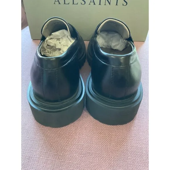 AllSaints Womens Lola Leather Loafers in Black 9 with Box Penny Oxford Shoes