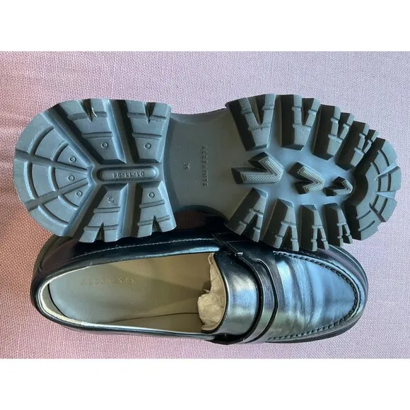 AllSaints Womens Lola Leather Loafers in Black 9 with Box Penny Oxford Shoes