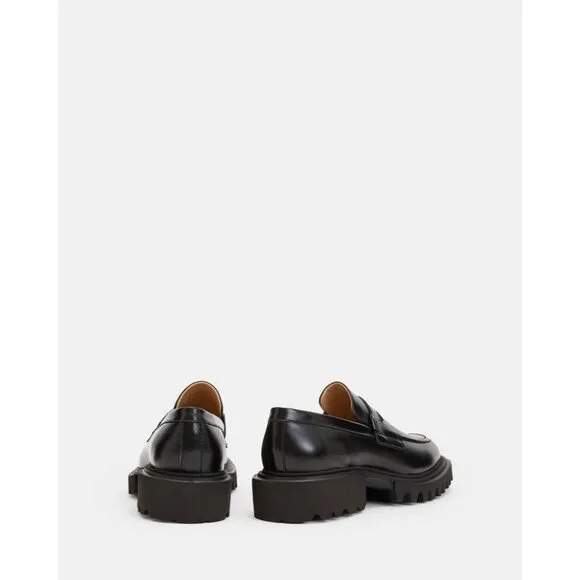 AllSaints Womens Lola Leather Loafers in Black 9 with Box Penny Oxford Shoes