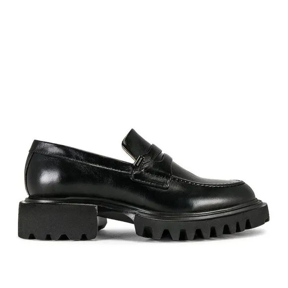 AllSaints Womens Lola Leather Loafers in Black 9 with Box Penny Oxford Shoes