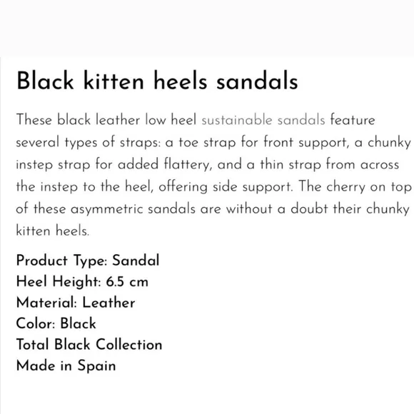 Alohas 42 Asymmetric Square Strap Sandals Black Leather Kitten Heels