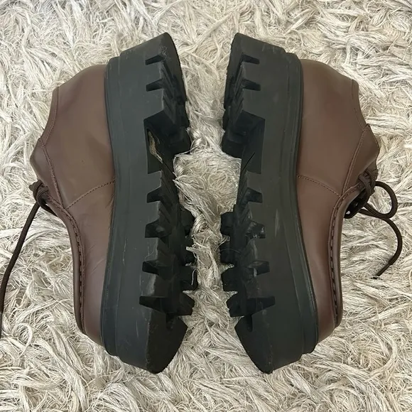 ALOHAS Tycoon Coffee Brown Leather Lug Sole Chunky Lace Up Loafers Sz39 US 8-8.5