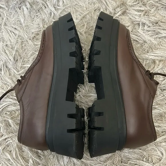ALOHAS Tycoon Coffee Brown Leather Lug Sole Chunky Lace Up Loafers Sz39 US 8-8.5