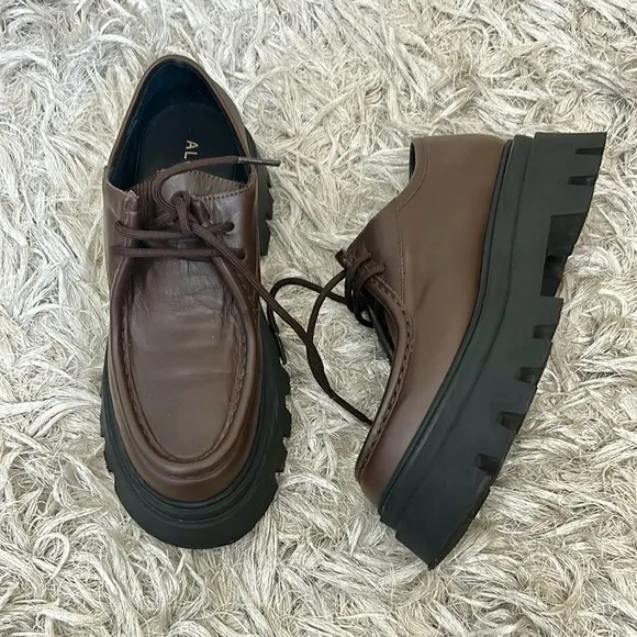 ALOHAS Tycoon Coffee Brown Leather Lug Sole Chunky Lace Up Loafers Sz39 US 8-8.5