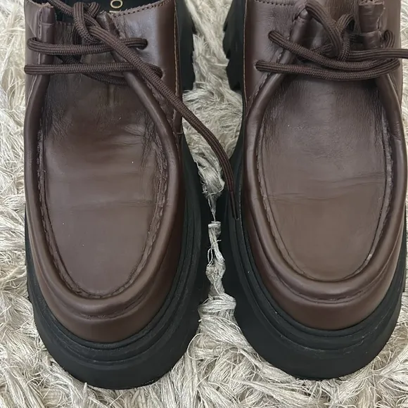 ALOHAS Tycoon Coffee Brown Leather Lug Sole Chunky Lace Up Loafers Sz39 US 8-8.5