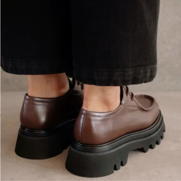 ALOHAS Tycoon Coffee Brown Leather Lug Sole Chunky Lace Up Loafers Sz39 US 8-8.5