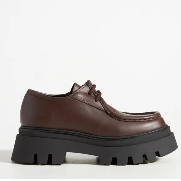 ALOHAS Tycoon Coffee Brown Leather Lug Sole Chunky Lace Up Loafers Sz39 US 8-8.5