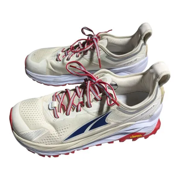Altra Olympus 5 Ivory Blue Red Cushioned Trail Running Sneakers Women's 12