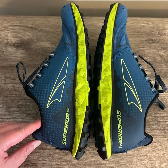 Altra Superior 4.5 Trail Running Sneakers Blue Lime Men’s Size 8 Gaiter Trap