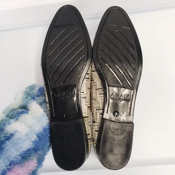 Amalfi by Rangoni Genuine Leather Cream &amp; Black Patterned Loafers Size 7