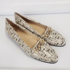 Amalfi by Rangoni Genuine Leather Cream &amp; Black Patterned Loafers Size 7