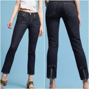 AMO Bow Mid-Rise Straight Cropped Jeans Anthropologie