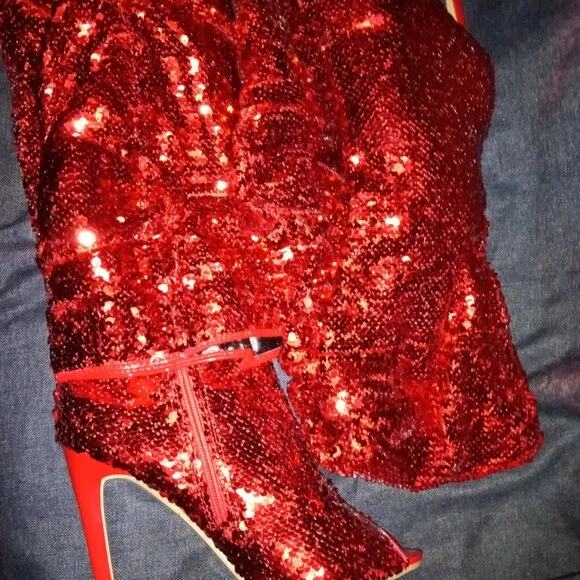 &quot; ESSENTIAL ELEGANCE &quot;Over The Knee High Boots Sequins Peep Toe ( BRAND NEW!!!!!
