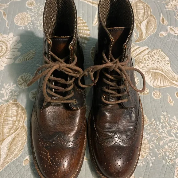 Ankle High Brown Leather Brogue Boots