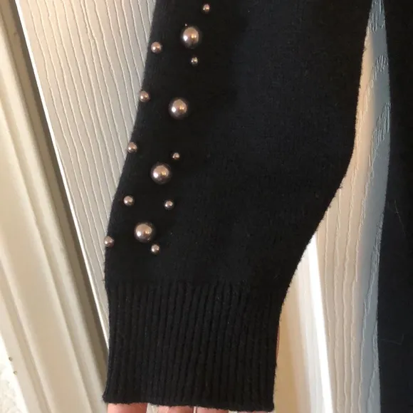 Ann Taylor Black Pearl Embellished Sweater Dress