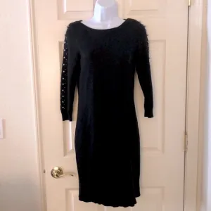 Ann Taylor Black Pearl Embellished Sweater Dress