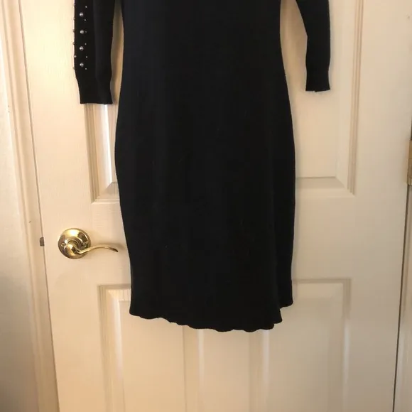 Ann Taylor Black Pearl Embellished Sweater Dress