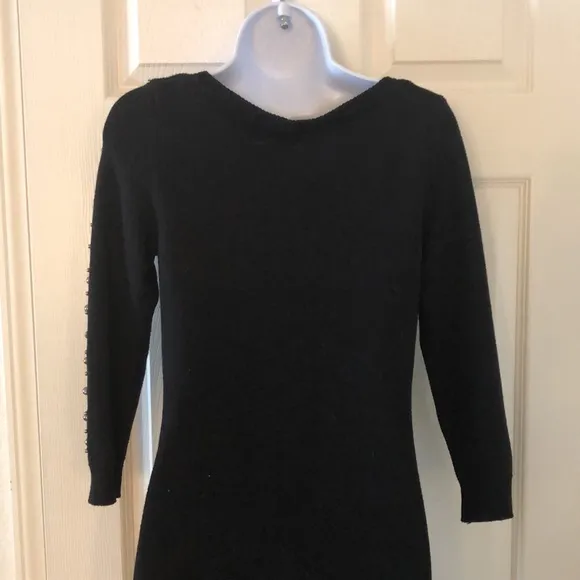 Ann Taylor Black Pearl Embellished Sweater Dress