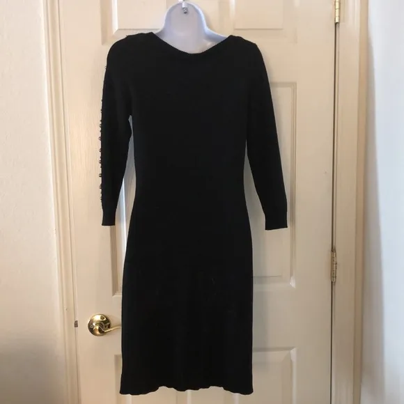 Ann Taylor Black Pearl Embellished Sweater Dress