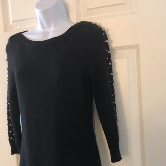 Ann Taylor Black Pearl Embellished Sweater Dress