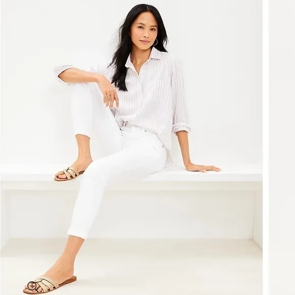 Ann Taylor LOFT Cuffed Girlfriend Jeans in White Size 2 Petite NWOT