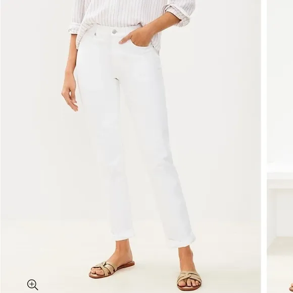 Ann Taylor LOFT Cuffed Girlfriend Jeans in White Size 2 Petite NWOT