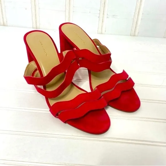 Ann Taylor Wavy Suede Double Strap Sandals 421