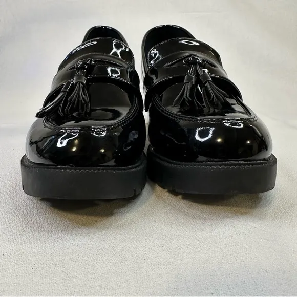 Ann’s Poetry Card Patent Heeled Tassel Loafers Black 7