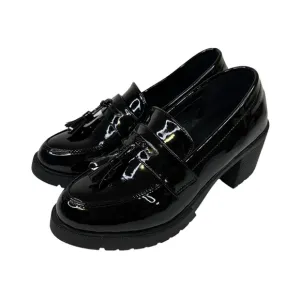 Ann’s Poetry Card Patent Heeled Tassel Loafers Black 7