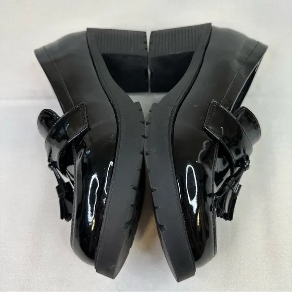 Ann’s Poetry Card Patent Heeled Tassel Loafers Black 7