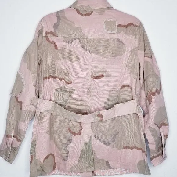 Anthro Lida Distressed Utility Jacket | Pink Camo, Size Small, NWT