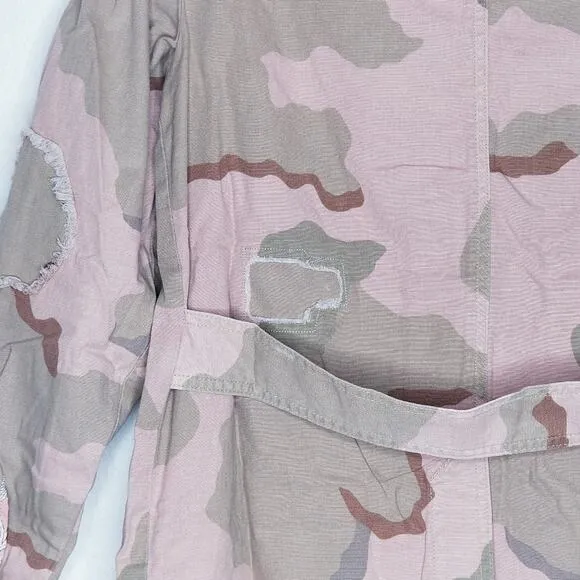 Anthro Lida Distressed Utility Jacket | Pink Camo, Size Small, NWT