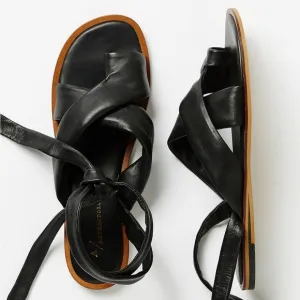 Anthropologie Black Leather Coralie Ankle-Tie Sandals