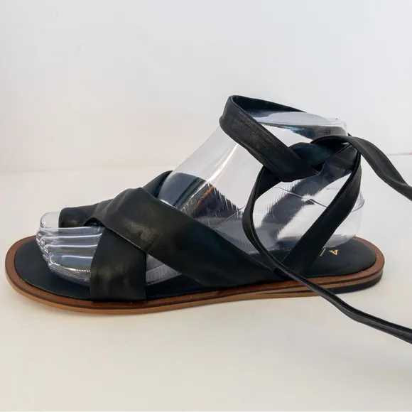 Anthropologie Black Leather Coralie Ankle-Tie Sandals