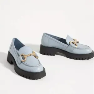 Anthropologie Bruno Premi Hardware Chunky Platform Loafers Blue Size 38