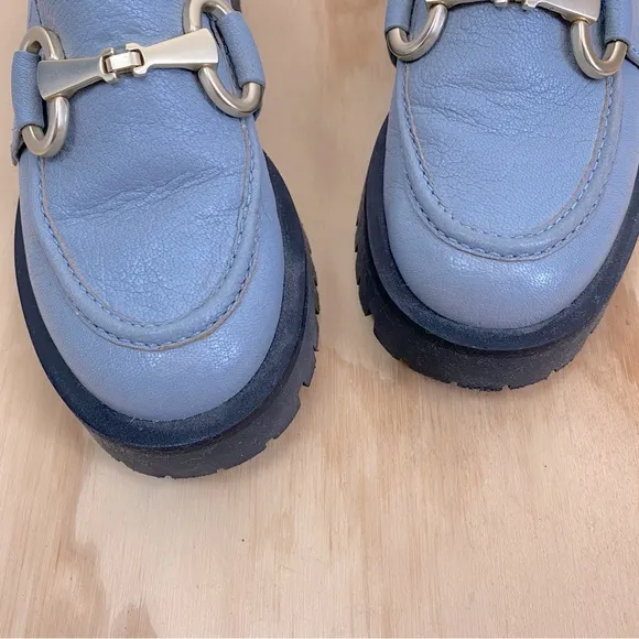 Anthropologie Bruno Premi Hardware Chunky Platform Loafers Blue Size 38
