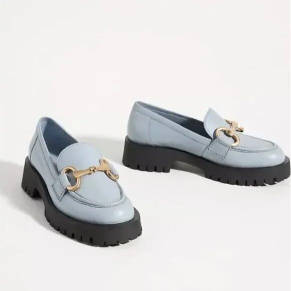 Anthropologie Bruno Premi Hardware Chunky Platform Loafers Blue Size 38