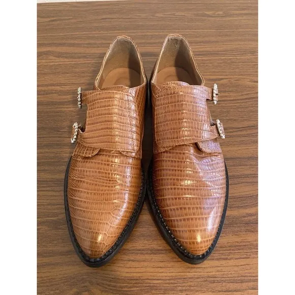 Anthropologie Christine Rhinestone Embellished Loafers Women Size 6 Brown