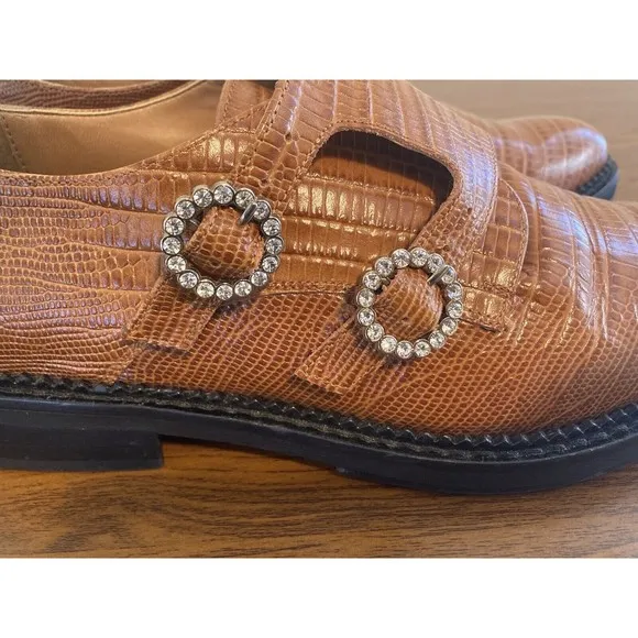 Anthropologie Christine Rhinestone Embellished Loafers Women Size 6 Brown