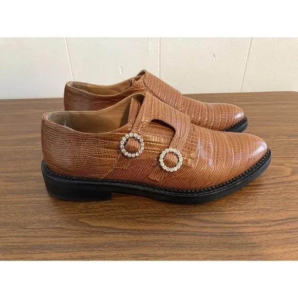 Anthropologie Christine Rhinestone Embellished Loafers Women Size 6 Brown