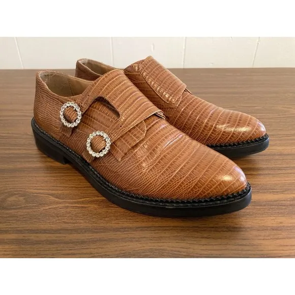 Anthropologie Christine Rhinestone Embellished Loafers Women Size 6 Brown