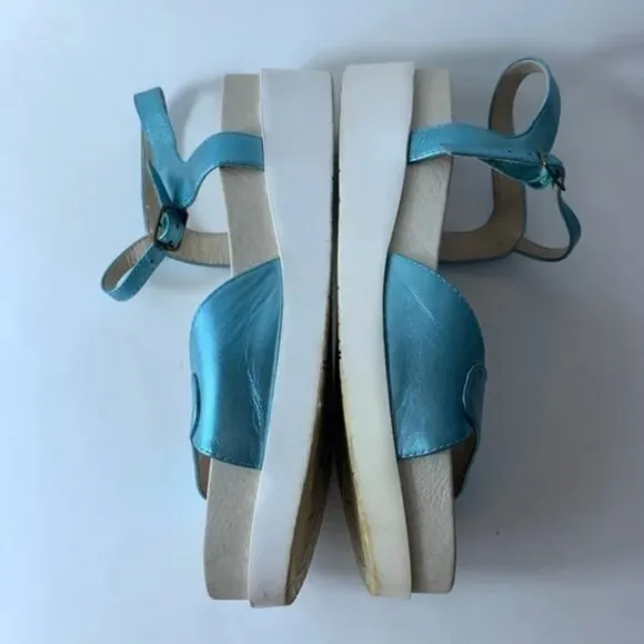 Anthropologie Esska Women's Neo Blue Metallic Sandals - 41/9.5
