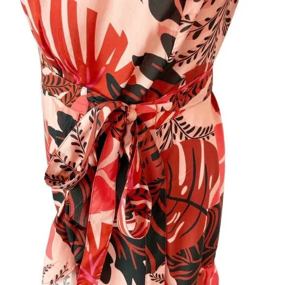 Anthropologie FARM Rio Bruxelles wrap dress Tropical Monstera Medium Red NWT!