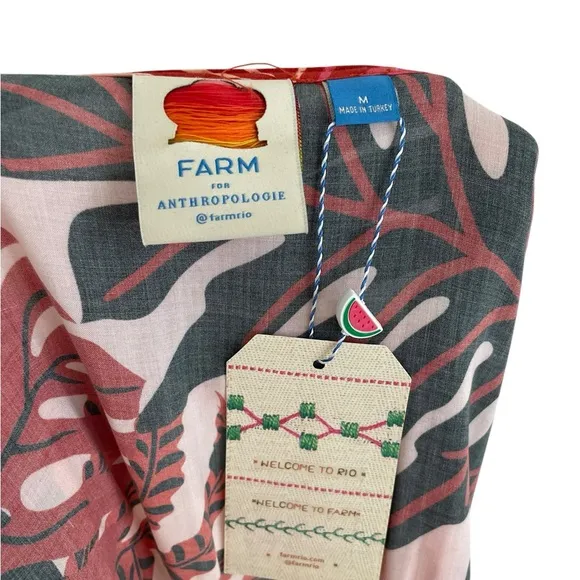 Anthropologie FARM Rio Bruxelles wrap dress Tropical Monstera Medium Red NWT!