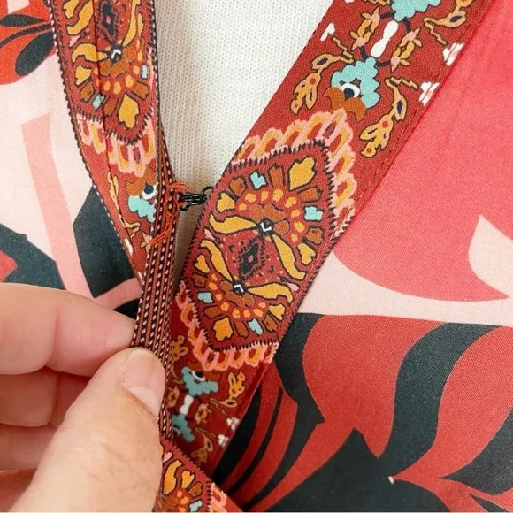 Anthropologie FARM Rio Bruxelles wrap dress Tropical Monstera Medium Red NWT!